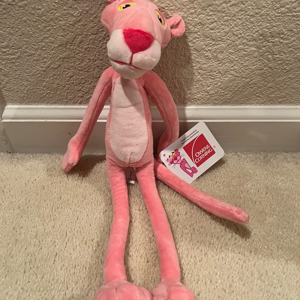 Owens Corning Roofing Pink Panther Plush Set with Cap and Football - Picture 2 of 6
